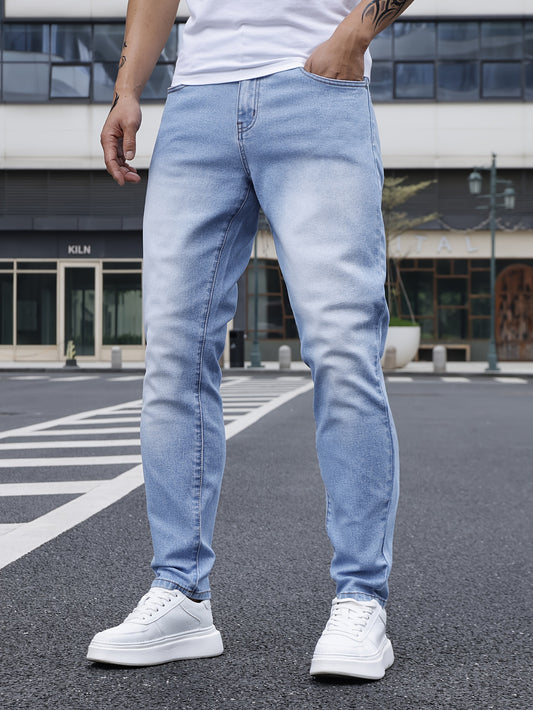 Men's Slim Fit Jeans - Rayon Blend, Stretch Denim, Solid Color, Machine Washable, Everyday Denim|Slim Fit Jeans|Rayon Blend Denim