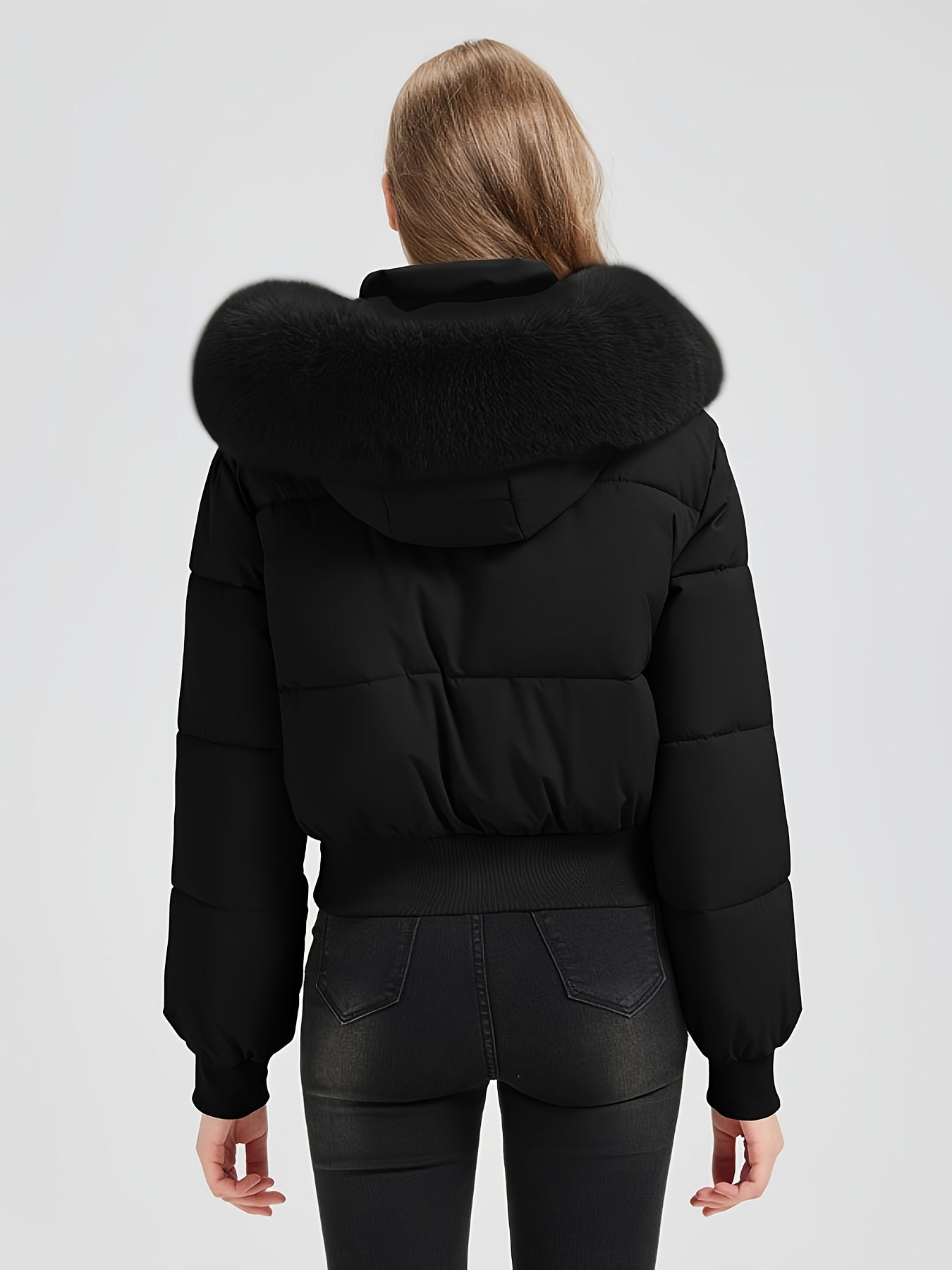 Women'S Winter Jacket - Elegant Short Coat with Detachable Hood, Zippered Pockets, Warm Outerwear for Cold Weather, Office, Parties, Everyday - Chic Winter Clothing for Women, Party Wear, Sleek Design, Cozy Lining, Fashioncon