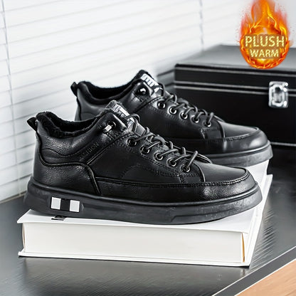 Men'S Winter Warm Fleece-Lined Low-Top Sneakers - Thermal Insulated Snow Boots with Arch Support, Lace-Up Closure, Non-Slip PVC Sole - All-Season Outdoor Hiking