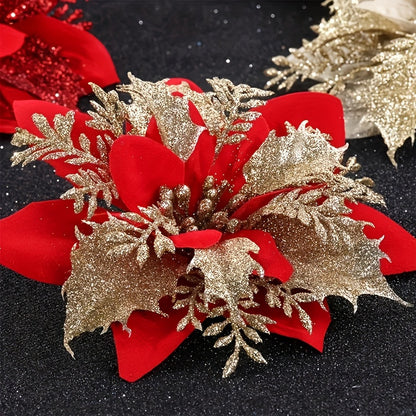 60 Shiny Flower Clips - 5.5-Inch Large Decorative Set, Suitable for Christmas, Weddings, New Year & Family Gatherings - Includes 30 Flowers & 30 Clips, Easy To Hang, Best For Christmas