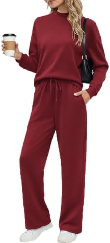 Ekouaer Women's Mock Neck Lounge Set with Wide Leg Pants