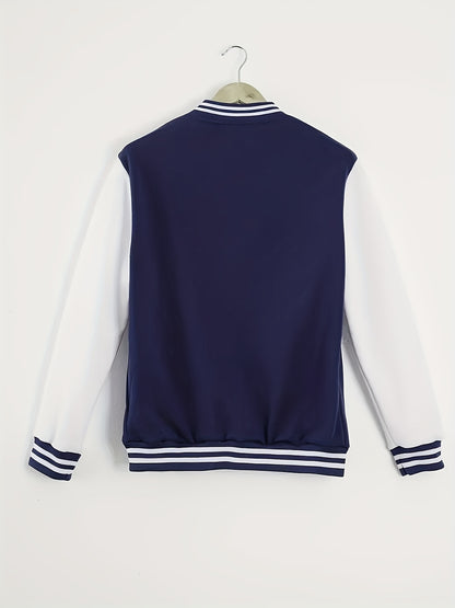 Տղամարդու ամենօրյա բեյսբոլի բաճկոն - ոճային սև՝ սպիտակ շերտերով, կոճակներով, երկար թևքերով, իդեալական է գարնան և աշնան համար, ամենօրյա հագուստ, ամենօրյա հագուստ | Բեյսբոլի բաճկոն | Constructio