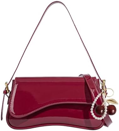 Y2K Faux Leather Crossbody Purse with Cherry Pendant