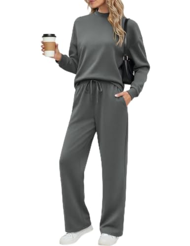 Ekouaer Women's Mock Neck Lounge Set with Wide Leg Pants