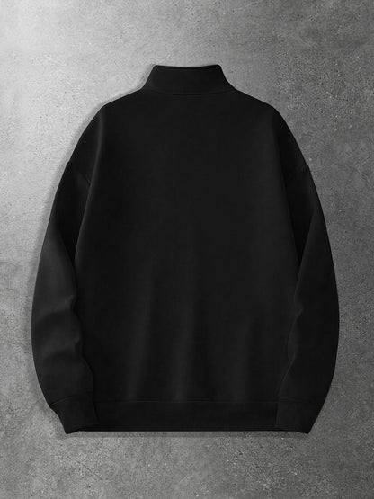 Men's Vintage Half-Zip Polyester Sweatshirt with Stand Collar