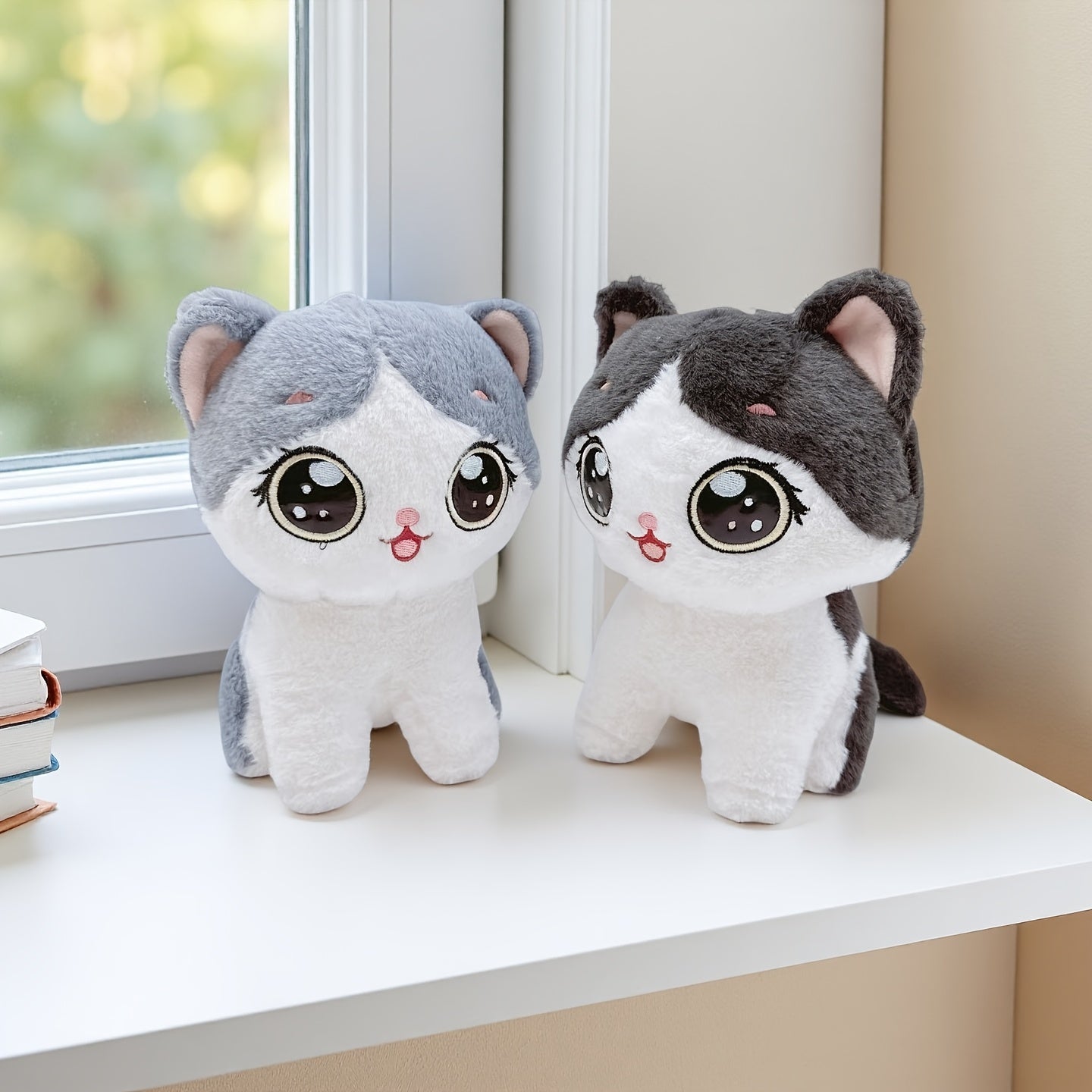 Սիրուն Կավայի կատվի տեսքով փափուկ խաղալիք - փափուկ, փափուկ խաղալիք մոխրագույն/սև գույներով - իդեալական է տան և բազմոցի դեկորի համար, իդեալական ծննդյան կամ տոնական նվեր