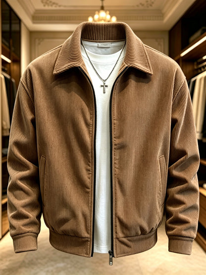 Men's Lightweight Fall Jacket with Lapel Collar and Zipper