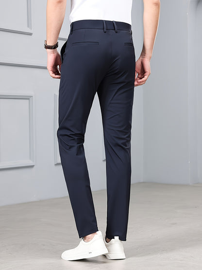 Men's Slim-Fit Stretch Casual Pants with Multiple Pockets - Waterproof, UV Protection, Light Gray, Straight Leg, Nylon Blend for Spring/Fall, Button Closure, Comfortable & Stylish Design, Everyday Comfort Pants | Modern Casua