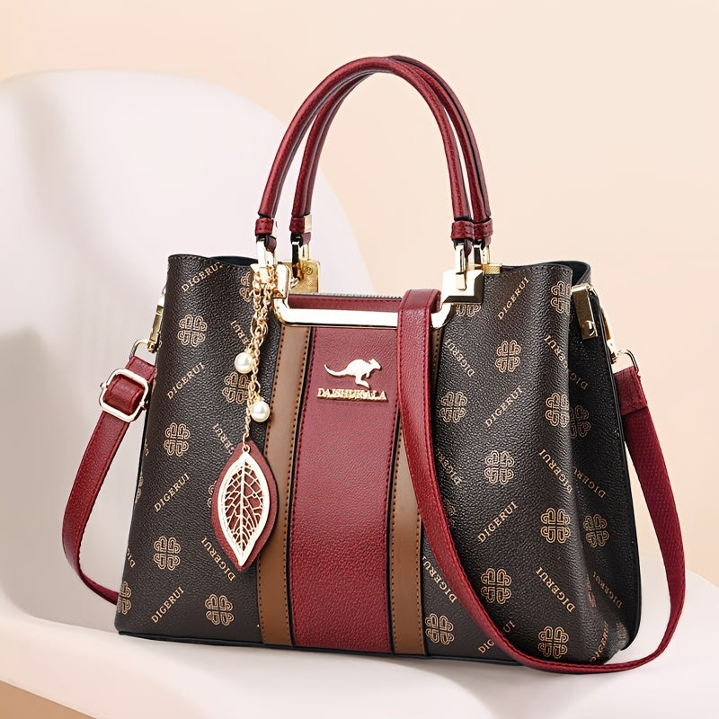 Women's Top Grain Leather Stripe Animal Print Tote Bag
