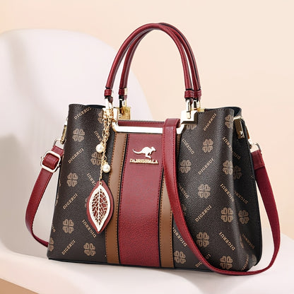 Women's Top Grain Leather Stripe Animal Print Tote Bag