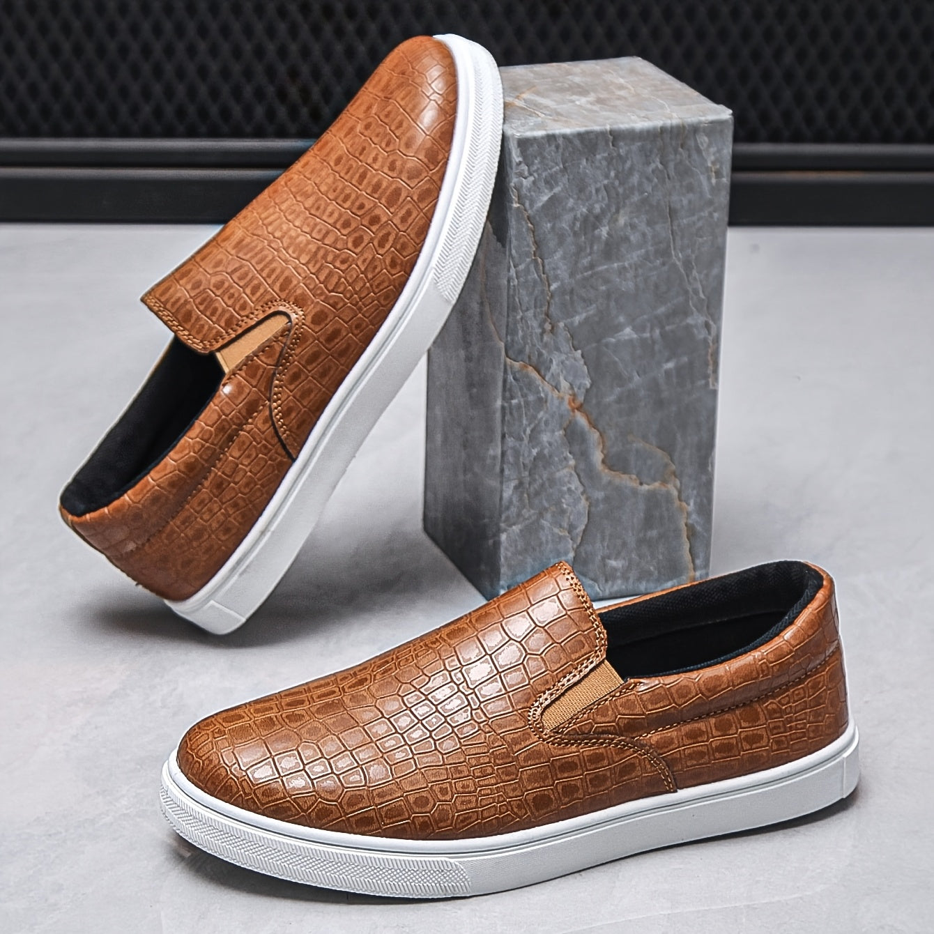 Men's Casual Slip-On White Sneakers, Lightweight All-Season Shoes