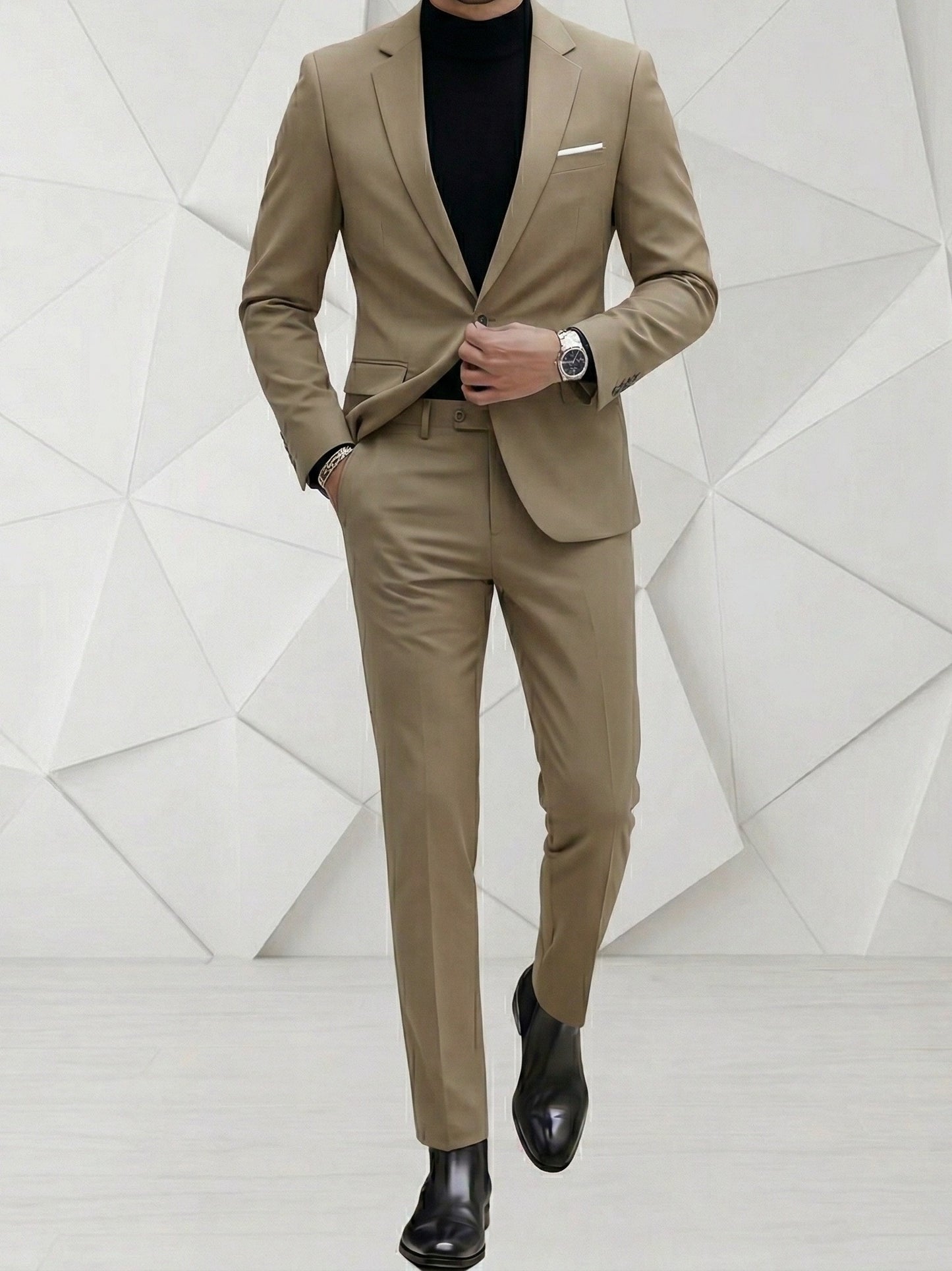 Men's Classic Two-Piece Polyester Suit Set for Formal Wear