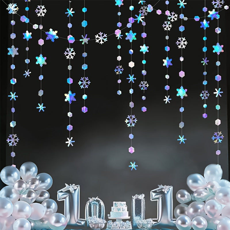 4-Meter Laser Snowflake Flower String - Vibrant Blue & Winter Party Decorations with Glowing Effect, Perfect for Christmas, New Year, Birthday, and Family Gatherings