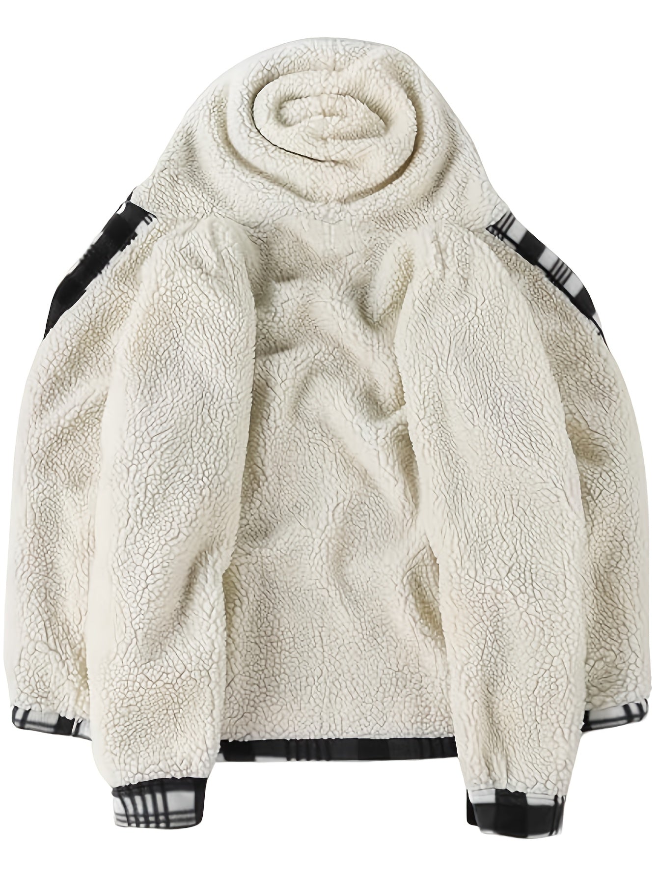 DPYEW Men's Full-Zip Hooded Jacket with Fleece Lining & Plaid Black/White/Gray Winter Coat - Windproof Outerwear, Full-Zip Closure, Hand Washable, Casual Jacket for Skiing, (Warm), Winter Jacket For Men, Mens Jacket, Men Wint