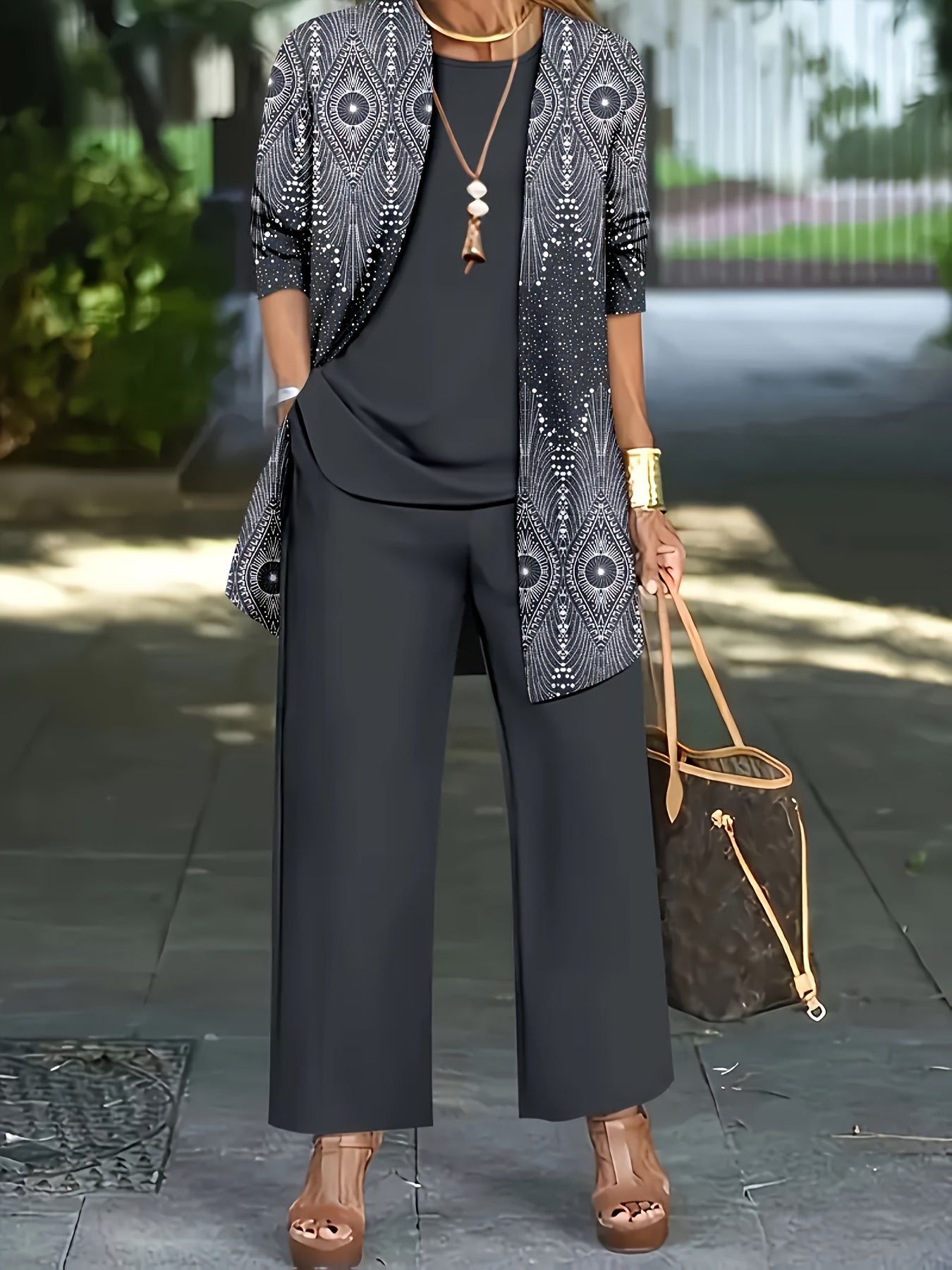 Elegant Women's 3-Piece Ethnic Set with Printed Blazer & Pants