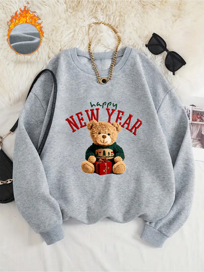 -Lined Women's Crewneck Pullover, Casual Printed Versatile Sweatshirt, Multiple Colors Available