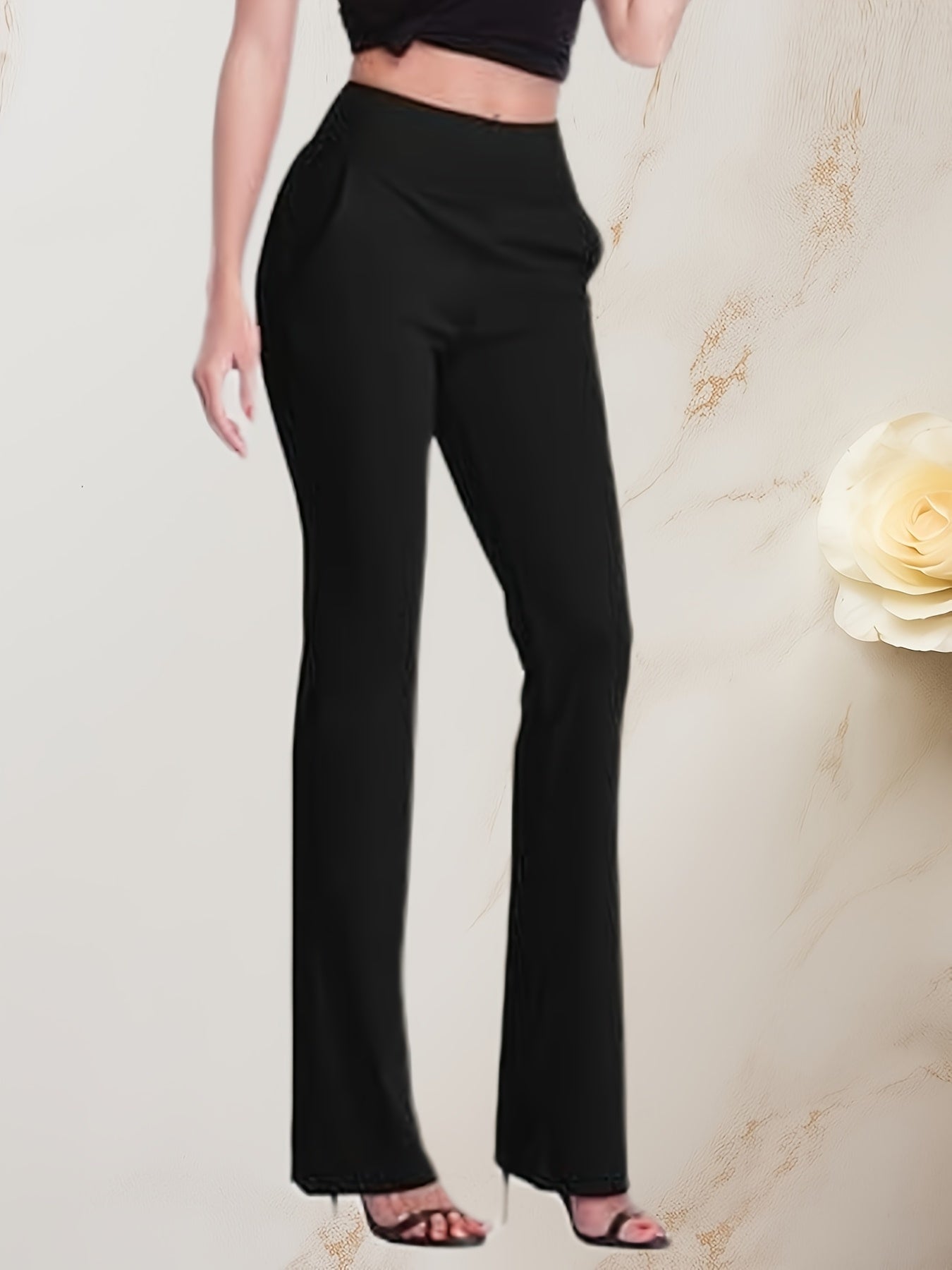 Women'S High-Waisted Yoga Pants with Pockets, Made of Stretchy Fabric, Featuring an Elastic Waistband, Durable, Wide-Leg, And a Fitted Design.