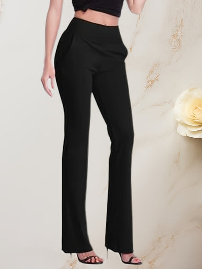 Women'S High-Waisted Yoga Pants with Pockets, Made of Stretchy Fabric, Featuring an Elastic Waistband, Durable, Wide-Leg, And a Fitted Design.