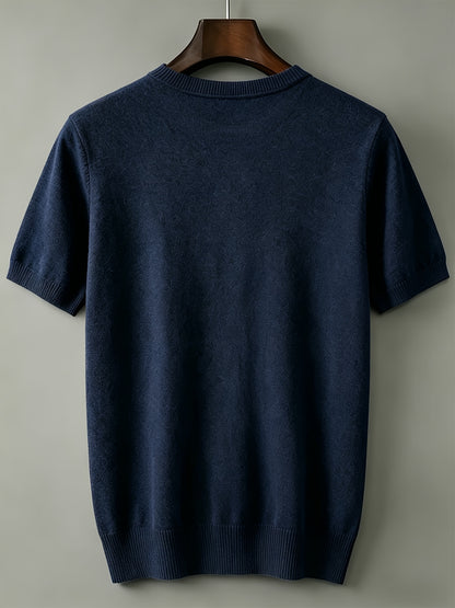 Men's Slim Fit Round Neck Knit Short Sleeve T-Shirt