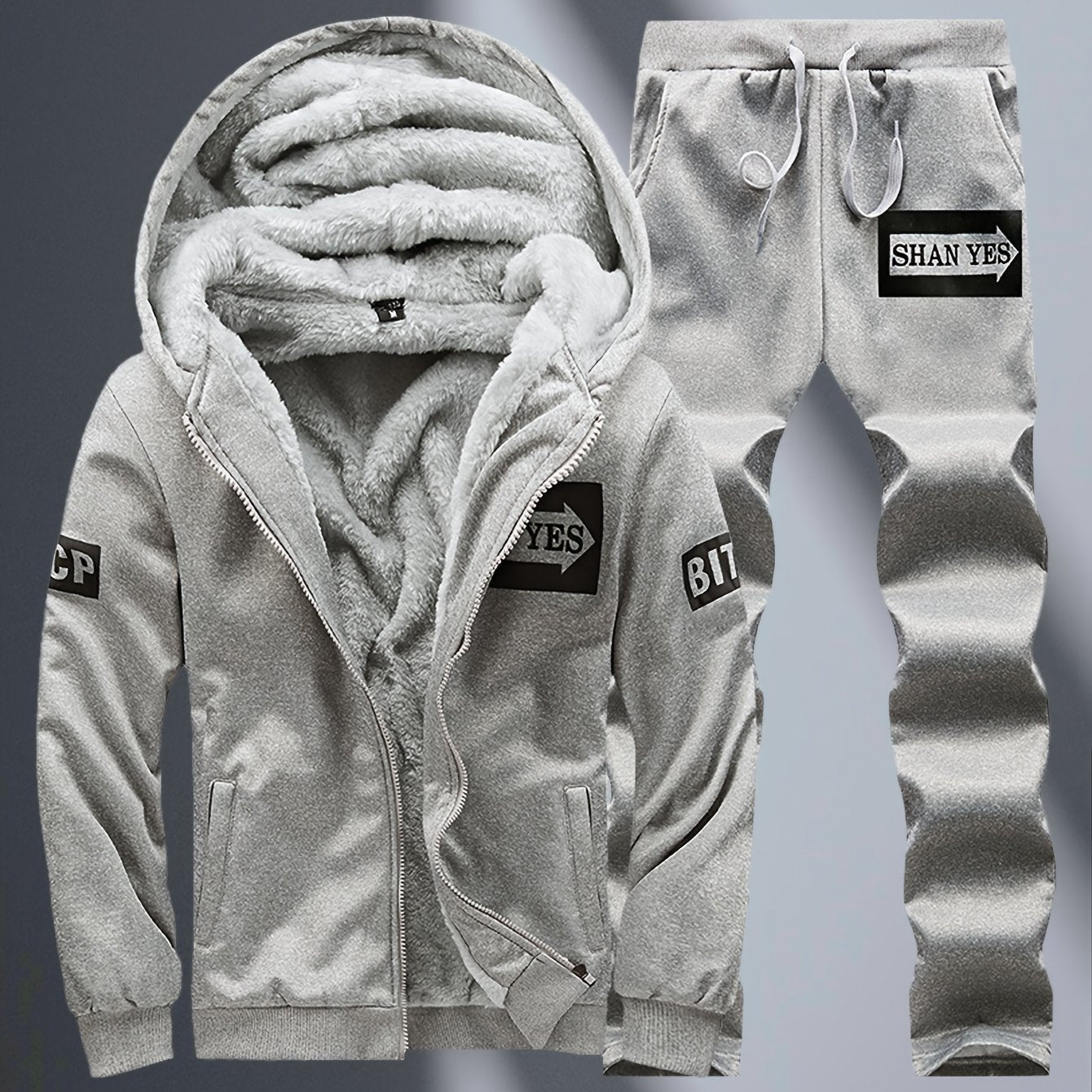2pcs Men's -Lined Sportswear Set, Thickened Men's Casual Sportswear Set, Men's Sportswear Top and Bottom Set, Hooded Sweatshirt and Casual Sport Pants, -Lined and Thickened, Warm and Cold-Resistant, Suitable for Autumn and Wi - ayq