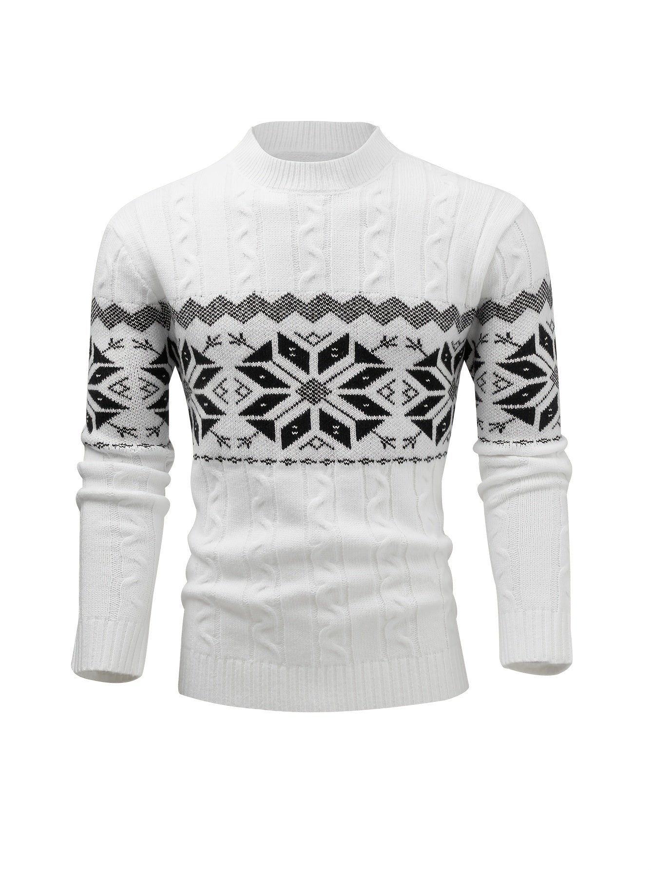 Men's Slim-Fit Cable Knit Sweater - Winter Warm Pullover with Geometric Corduroy Clasp (Adjustable Rope), Round Neck Long Sleeve Casual Sweating for Fall/Winter Layering - Hand Washable Knitwear for Smart-Casual Outfits (Not