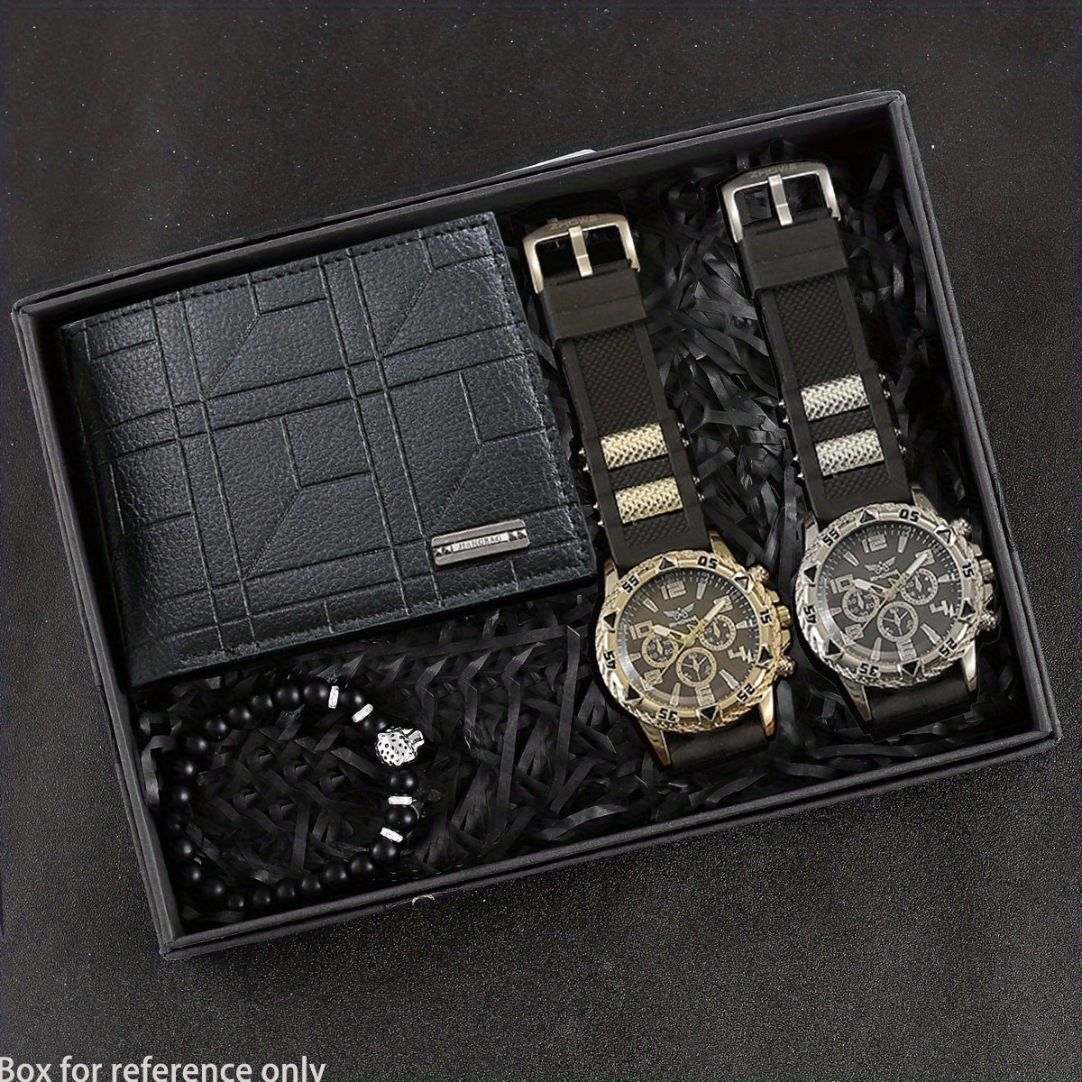 4 հատ տղամարդու մինիմալիստական ​​դրամապանակ, ժամացույց և ապարանջանի նվերների տուփ - էլեգանտ ձեռքի ժամացույց և համապատասխանեցում, հարմար է Սուրբ Ծննդյան, ծննդյան օրվա, նրա նվերի համար - ոճ, նվեր տղամարդկանց համար