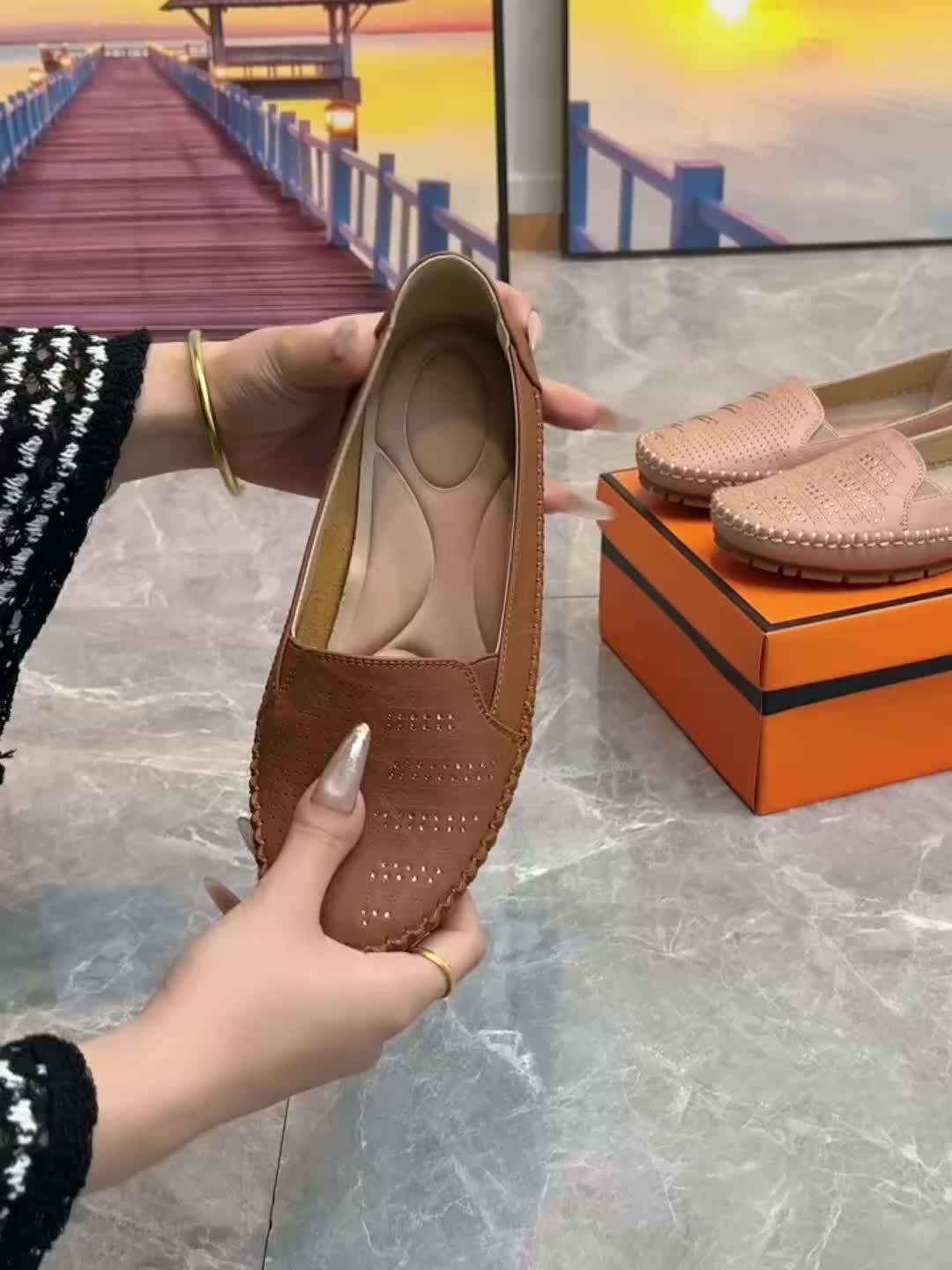 Women's Retro Perforated Flat Shoes, Comfy Breathable Round Toe Slip On Shoes, Casual Outdoor Loafers