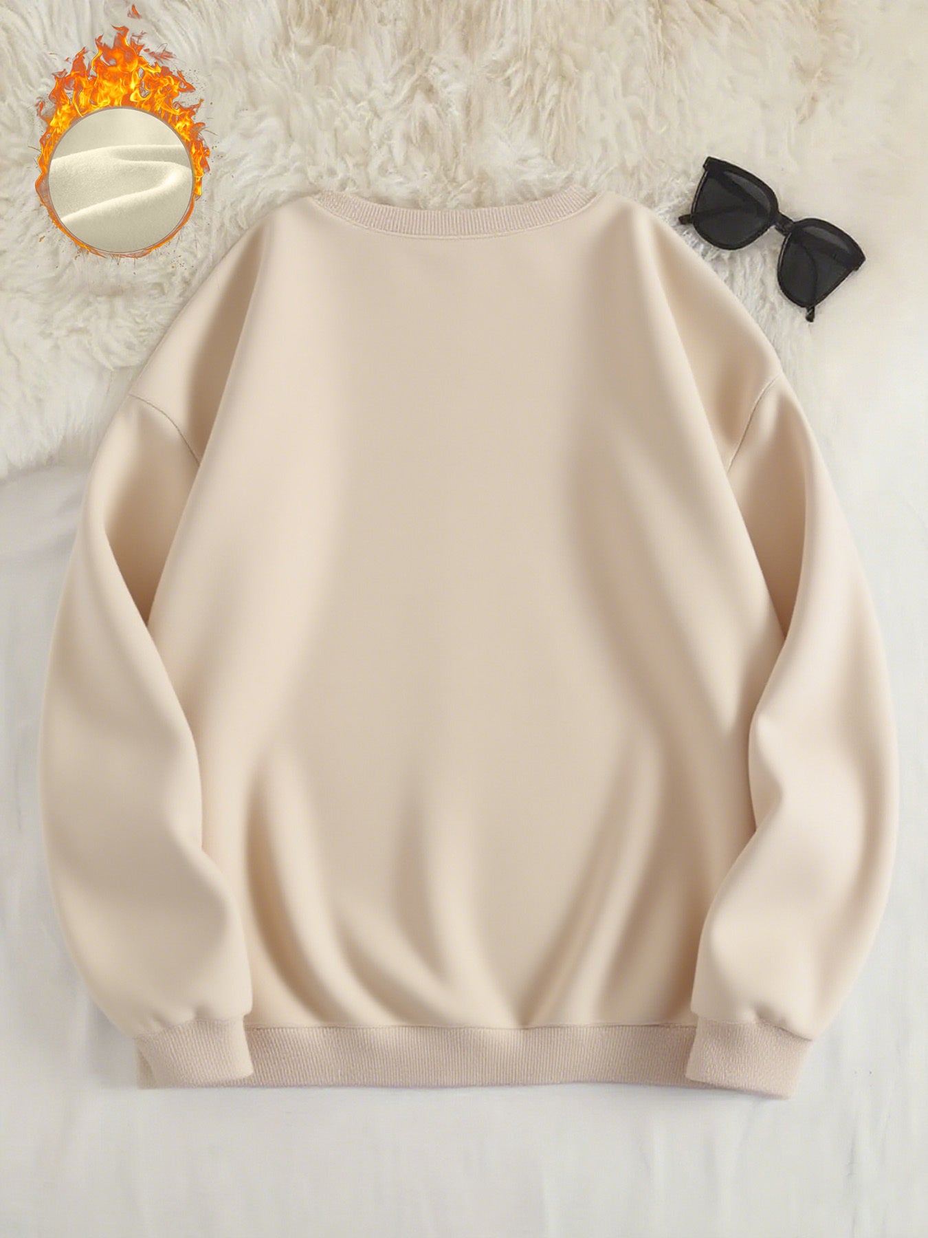 -Lined Women's Crewneck Pullover, Casual Printed Versatile Sweatshirt, Multiple Colors Available