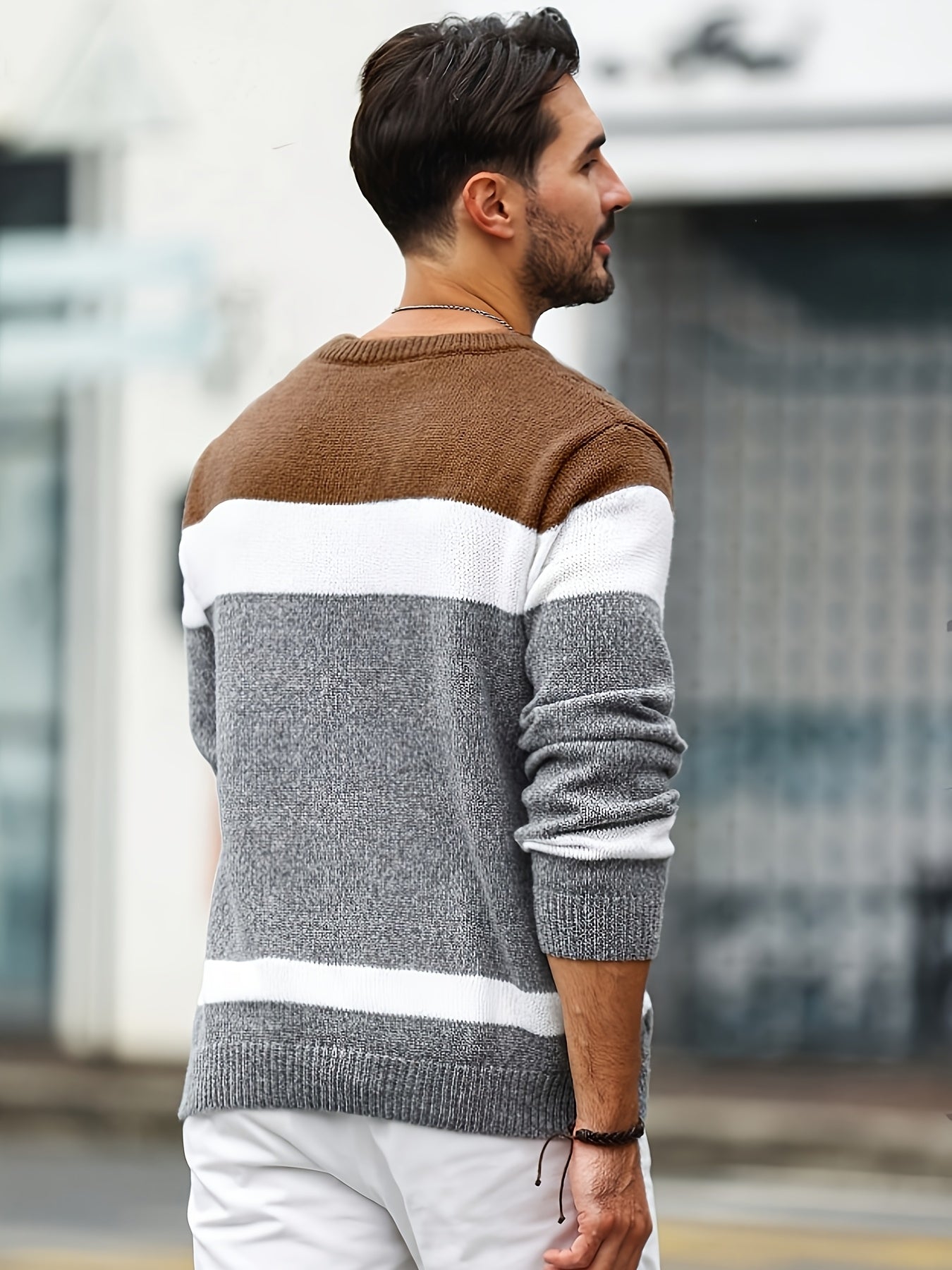 Տղամարդկանց աշուն/ձմեռ առօրյա գունային բլոկներով տրիկոտաժե պուլովեր սվիտեր