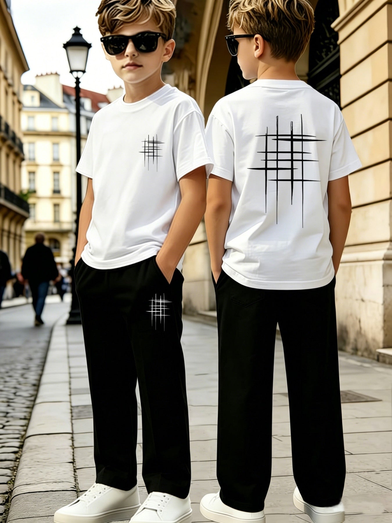 Boys' Casual Geometric Print Short Sleeve & Pants Set