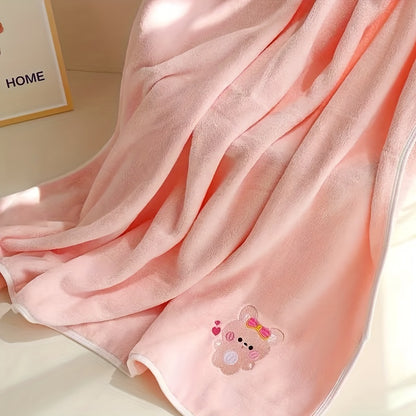 Bindi Monkey Ultra-Soft Coral Fleece Youngsters Towel - Quick-Dry, Absorbent & Cozy Cartoon Embroidered Bath Towel for Boys & Girls - Pink/Green/Blue/Yellow Options