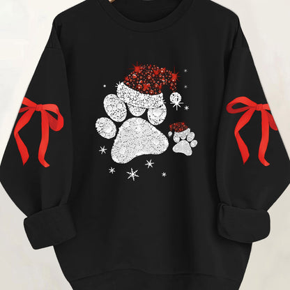 Women'S Glittery Snowman & Santa Hat Print Sweater - Winter Warmth with Red & Snowflakes, Round Neck Casual Sweater for Fall & Winter, Cozy Holiday Outfit For Christmas & New Year's, Christmas Sweater, Seasonal Fashion, Festi