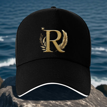 Lightweight Adjustable Baseball Cap with Golden Letter R and Wheat Ear