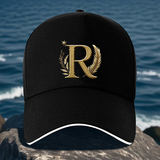 Lightweight Adjustable Baseball Cap with Golden Letter R and Wheat Ear