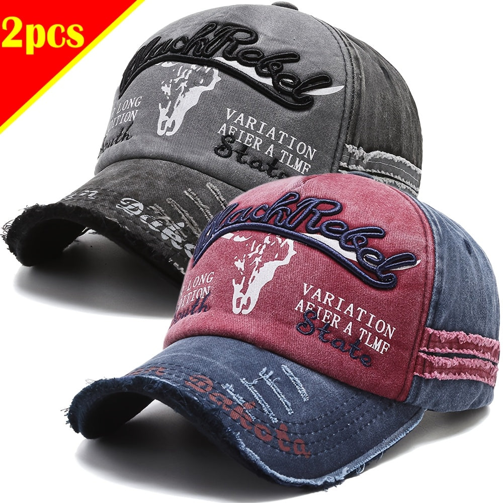 2pcs Vintage Embroidered Baseball Caps for Men and Women