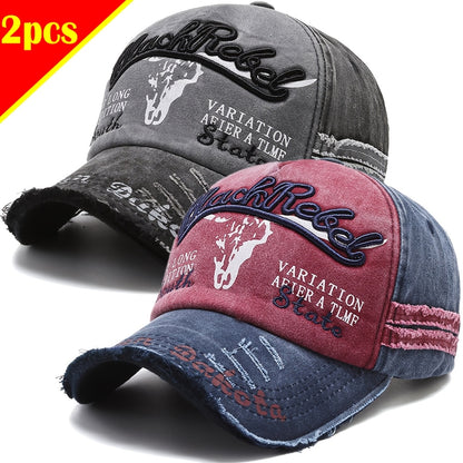 2pcs Vintage Embroidered Baseball Caps for Men and Women