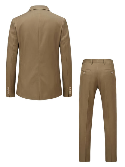 Men's Polyester Suit Set with Jacket & Trousers for Business Casual