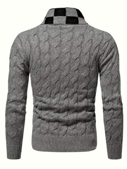 Maqiqiobm բարակ չափսի տղամարդու սվիտեր - 1 հատ աշուն/ձմեռ, հաստ, նոր ոճի, հարմարավետ, տաք, միագույն, պտտվող, տրիկոտաժե, երկար թևքերով, շախմատաձև օձիքի դիզայնով, գործնական, ամենօրյա, շերտավոր տրիկոտաժե վերնաշապիկ, հարմար է աշնանը։