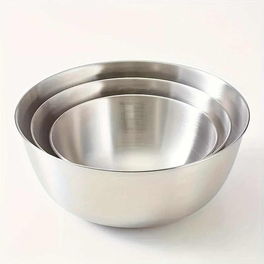 3pcs Stainless Steel Mixing Bowl, Salad Bowl - Very suitable for salads, noodles, cooking and baking, food storage, easy to stack and store, kitchen supplies