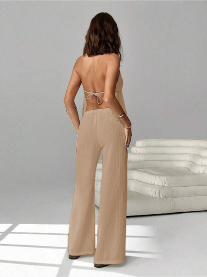 Women's Casual Tie-Up Halter Tank Top & Wide Leg Pants Set