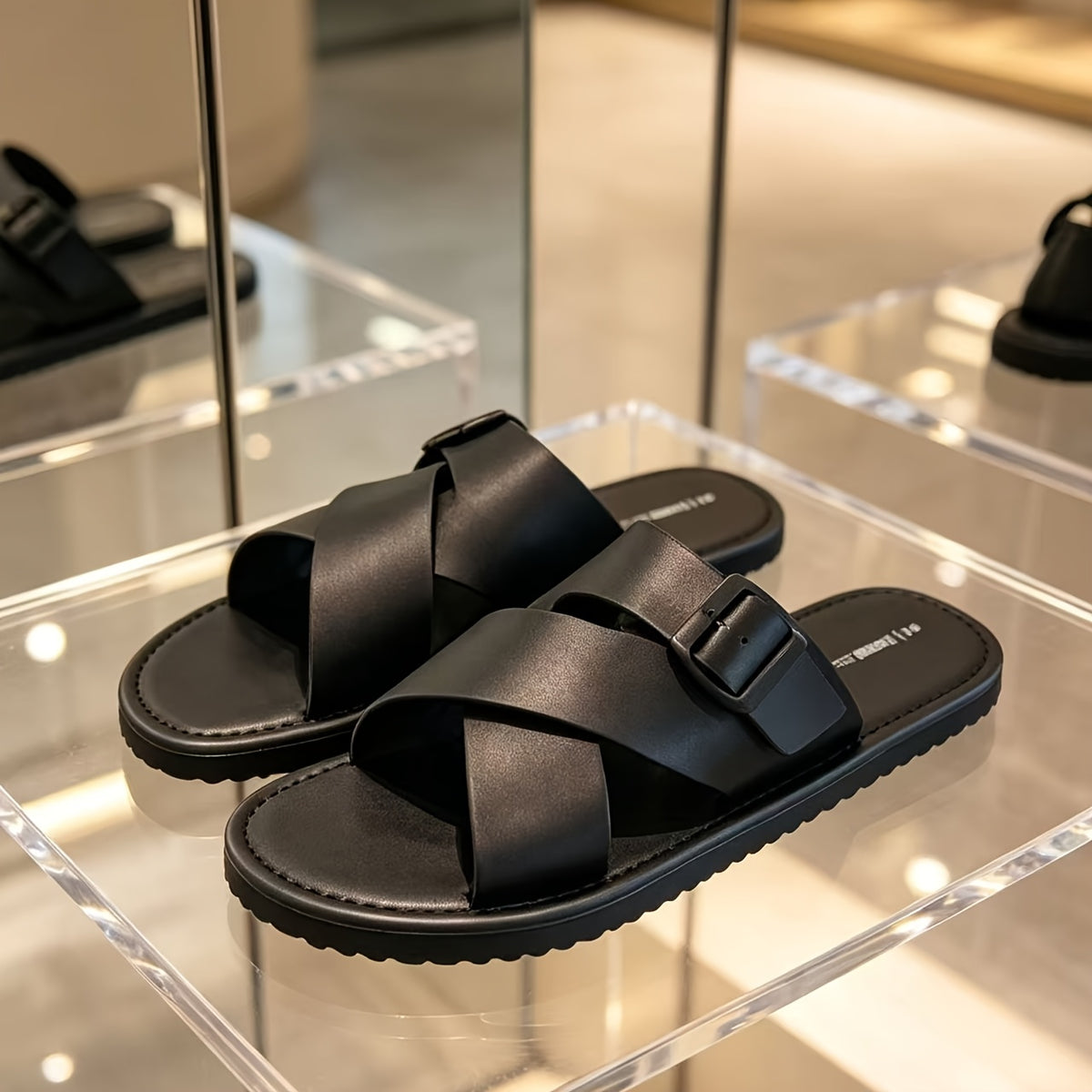 Men's Solid Color Cross-Strap Slip-On Casual Slides