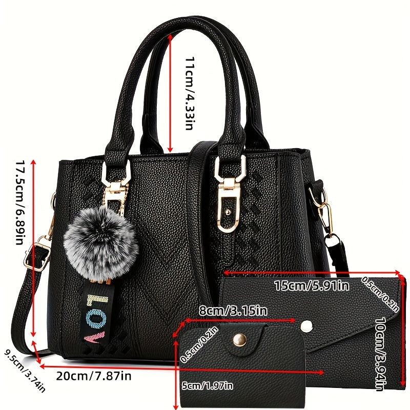Women's Quilted PU Leather Crossbody Shoulder Bag - Black
