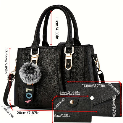 Women's Quilted PU Leather Crossbody Shoulder Bag - Black