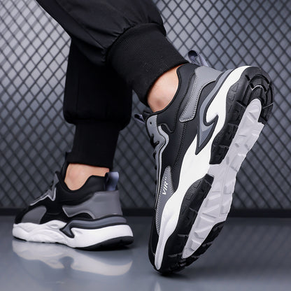 Men's Stylish Color-Block Sneakers - Black  Gray with White Accents, Comfortable All-Day Wear, Durable Rubber Sole, Lace-Up Design, Trendy Low-Top Style for Casual or Athletic Use, Casual Sneakers   Fashion Sneakers   Pu Mat