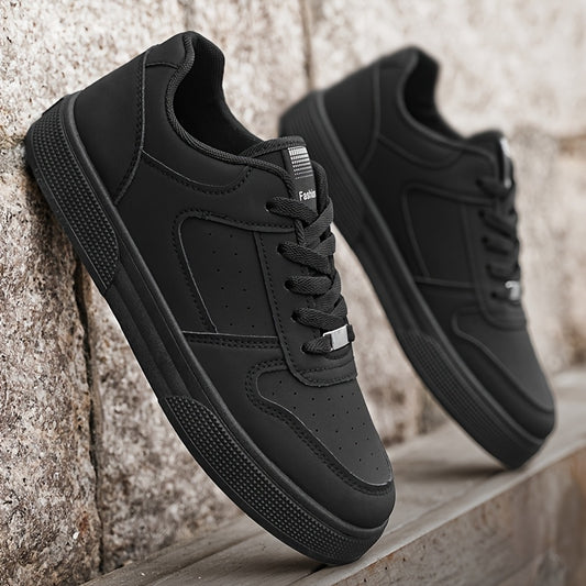 Breathable Skate Shoes - Sleek Black Low-Top Casual Sneakers with Durable PU Upper & PVC Sole, Comfortable Lace-Up Streetwear for Men and Women, All-Season