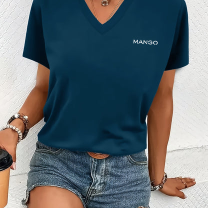 Women'S Y2K V-Neck Short Sleeve T-Shirt - Casual & Comfortable Geometric Pattern, Regular Fit All-Season Top for Casual Attire, Everyday Tshirt | Y2K Fashion | Comfortable Fit