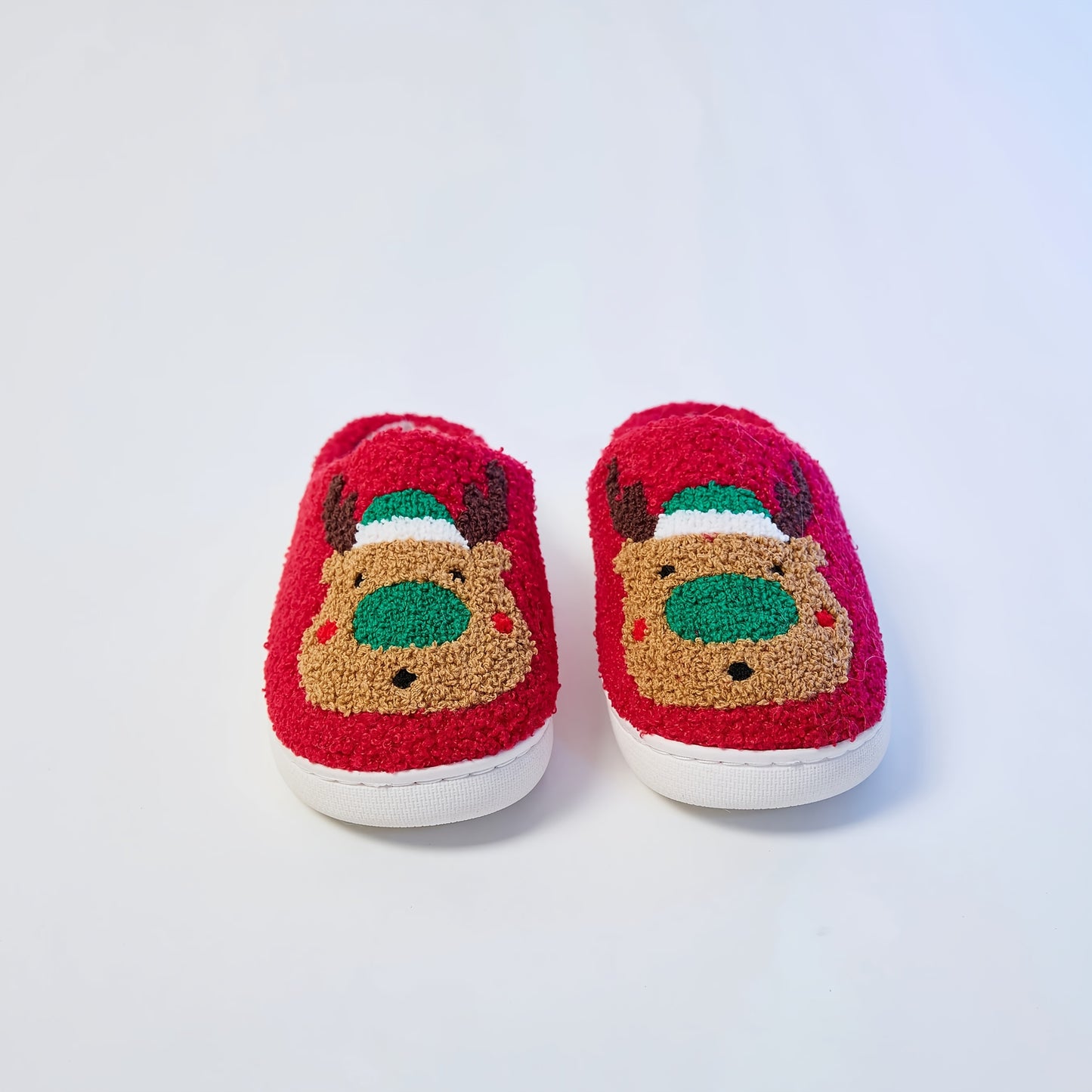 Mrs Hui Men's & Women's Plush Flocked Reindeer Slippers - Cozy Winter Indoor/Outdoor Christmas House with Antlers, Soft Warm & TPR Sole, Unisex -Like Footwear for Holiday Parties, Slippers For Women, House Slippers For Women,