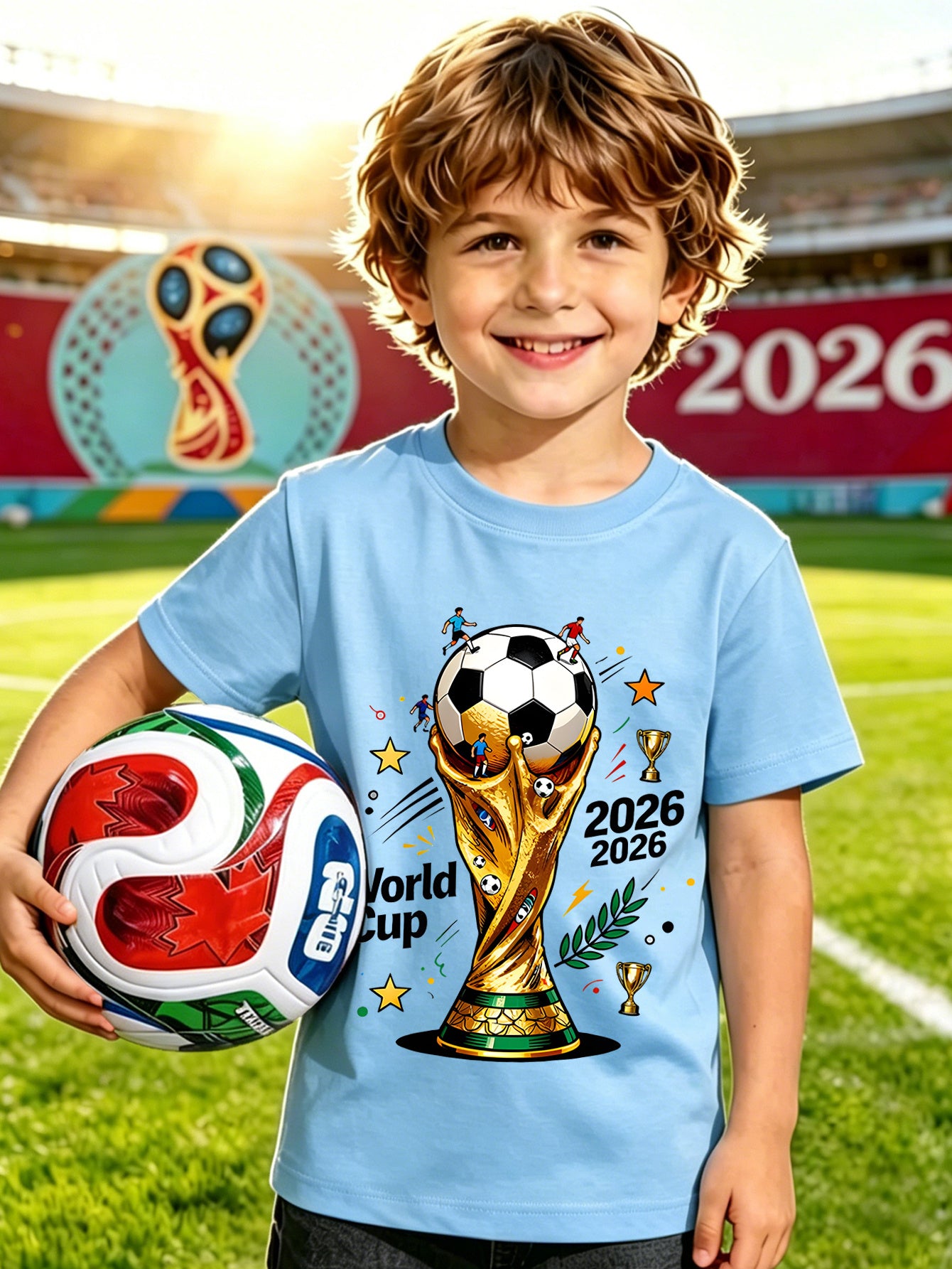 2026 World Cup Kids Cotton Football Tee with Graffiti Print