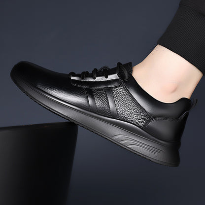 Men'S Fleece Lined Sneakers | Simple Panel Design, Heel Pull Tab, Trendy Casual Shoes for Campus Life and Dating, Low Top, Genuine Faux Leather Upper, Fabric Insole and Inner Material, Solid Color