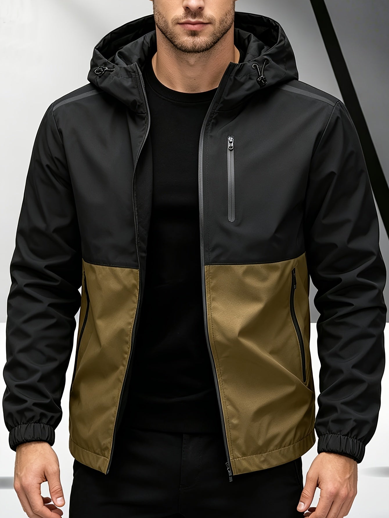 Men's Casual Hooded Softshell Sports Windbreaker Jacket